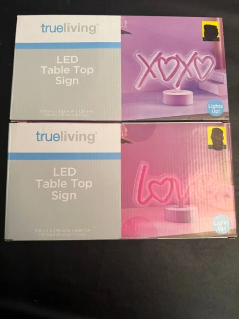 LED Table Top Pink LOVE and XOXO Signs Neon Style - New in Boxes Qty 2